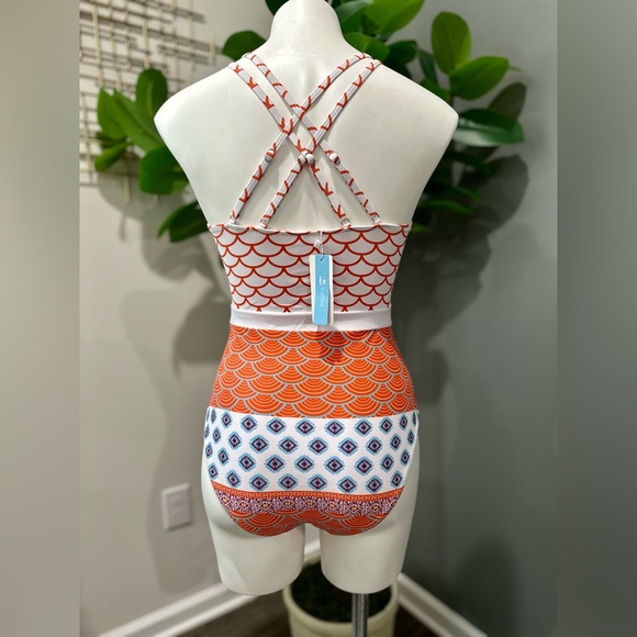 NEW CUPSHE Women's One-piece Swim High Waisted Swimwear Fish Scale Print - Picture 2 of 6